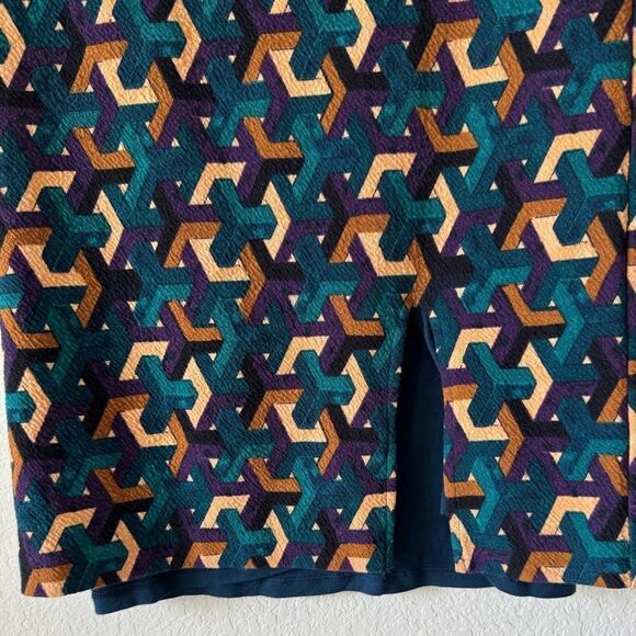 MAEVE Anthropologie Teal Geometric Pencil Skirt Sz S Knee-Length Bodycon Preppy - Picture 8 of 8